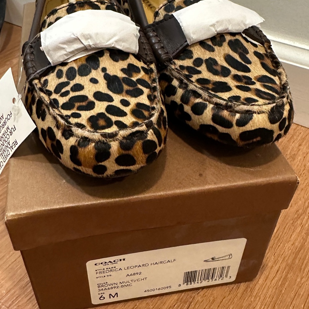 🆕NWT Coach Leopard haircalf Flats, Sz 6, brown/black - Picture 2 of 8